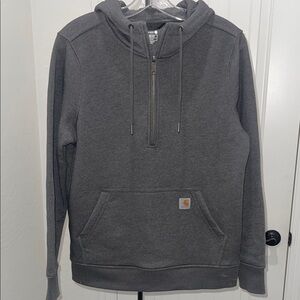 CARHARTT Woman’s Gray Relaxed Fit half Zip Up Hoodie with  kangaroo Pockets Sz S
